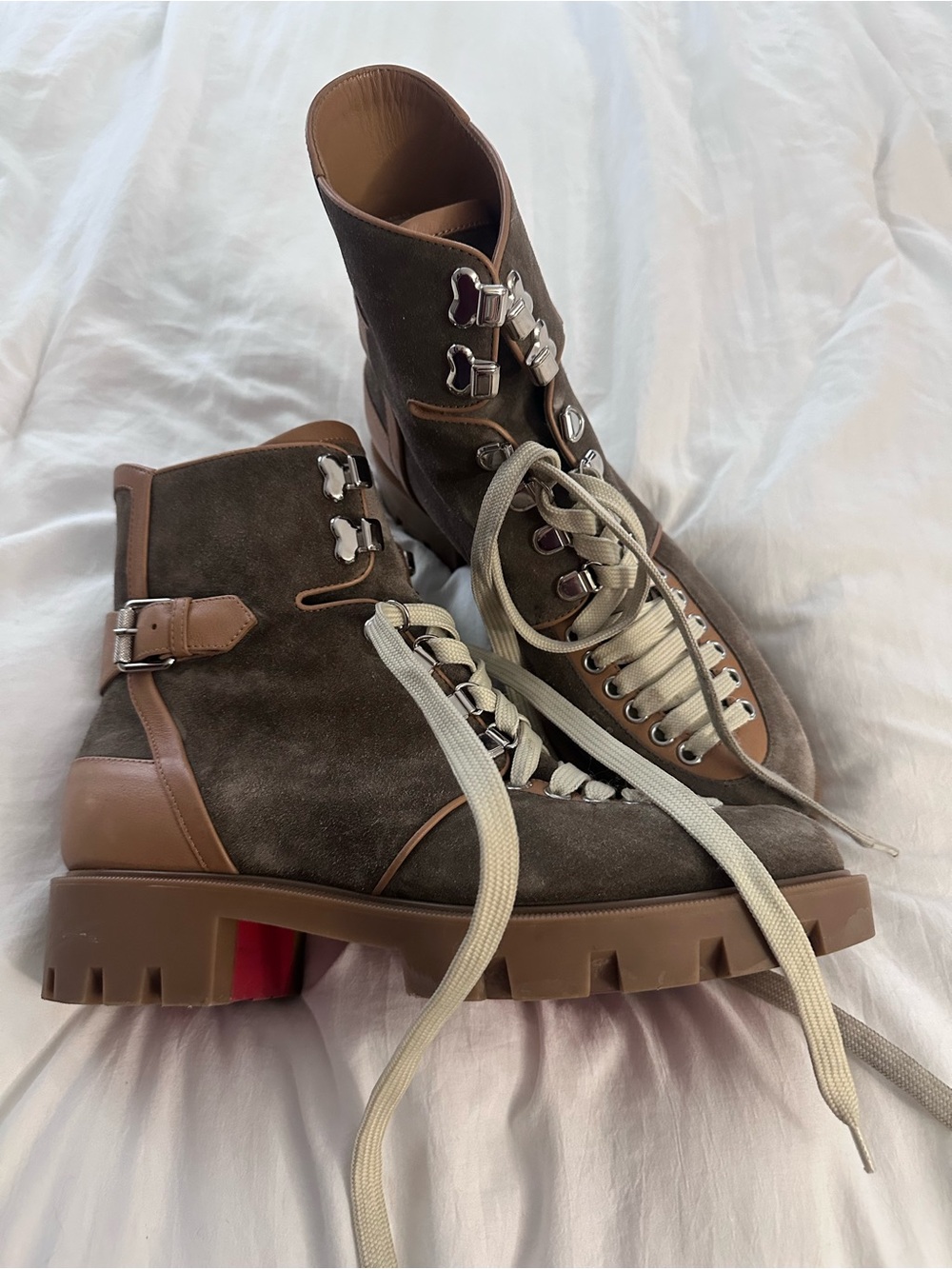 Christian Louboutin Brown Suede Lug Sole Lace-Up Boots